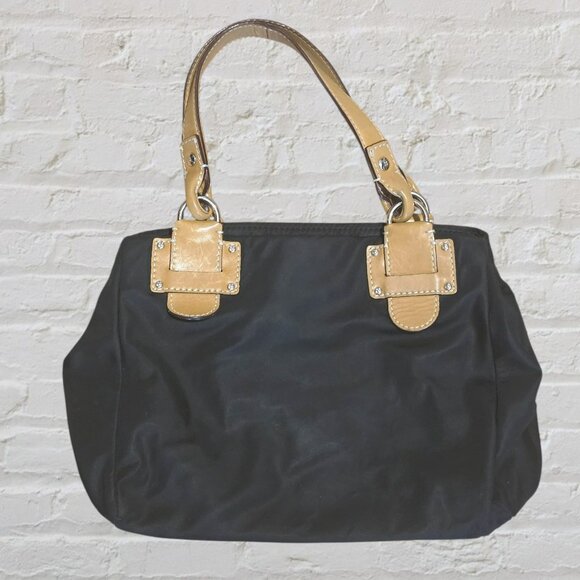 Kate Spade Silky Soft Black Tote Type Handbag with Brown Leather Straps - Picture 2 of 4